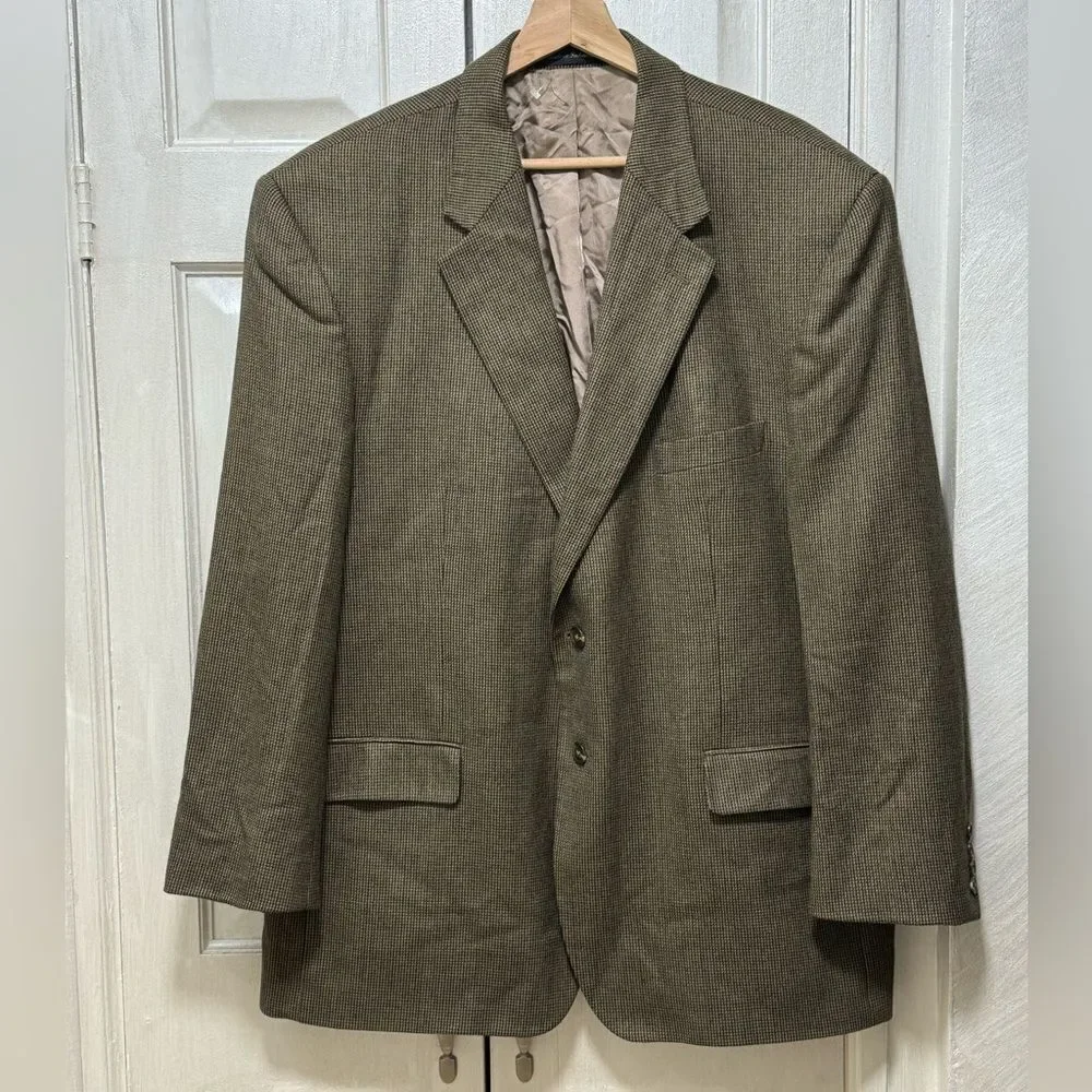 Chaps Men’s 48R Brown Lambswool Jacket Houndstooth Two Buttons Blazer Sport Coat